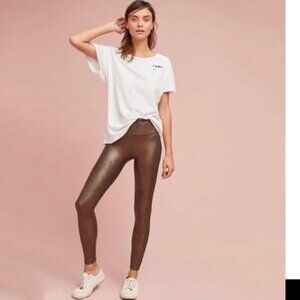 new SPANX SEAMED high compression seamed bronze metallic 2024 legging | Small
